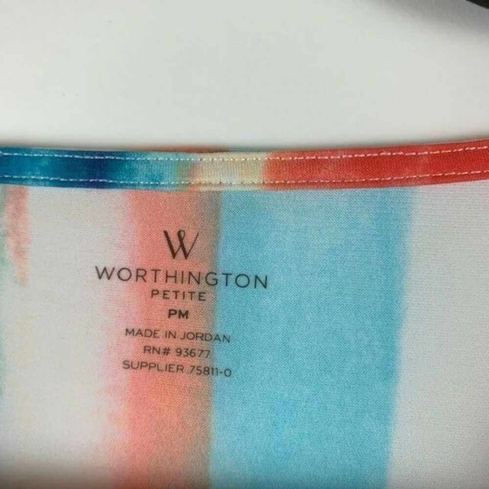 Worthington Size PM Womans Top Striped Sleeveless V Neck Orange Teal - Picture 4 of 5
